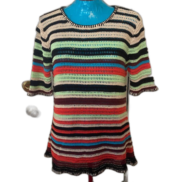 New Direction Boho Knit Short Sleeve Scoop Neck Sweater Womens Size PXL - Picture 1 of 8